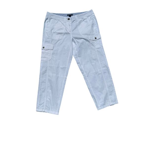 Tommy Hilfiger Cropped Cargo Pants Women’s 10 White 100% Cotton Lightweight - Picture 1 of 16